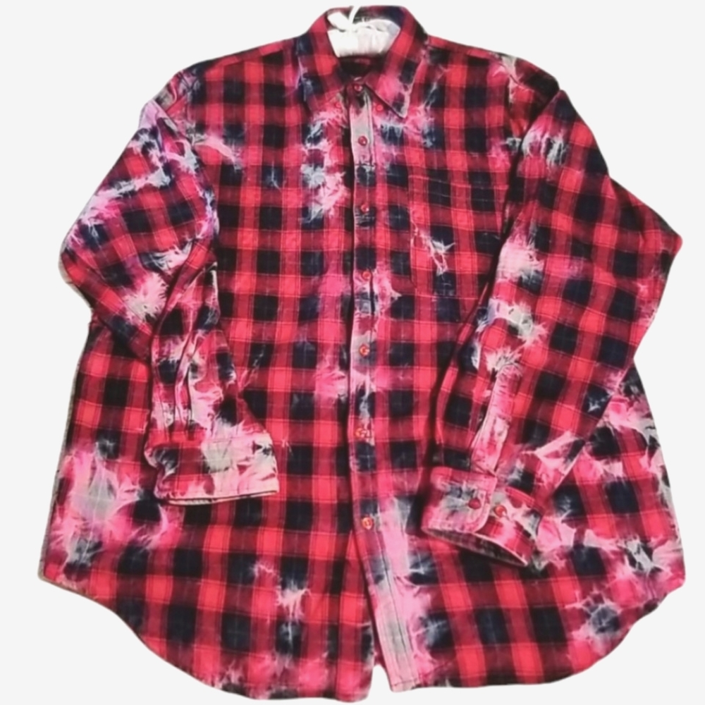 Lucky Brand Black/Red Plaid Fade Button Down SZ L